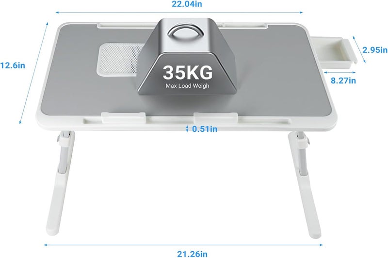 XTRA Laptop Lap Desk with Cooling Fan - Adjustable with Light, USB, Storage Drawer - Folding Bed Desk,22.04"*12.59",Grey - Image 5
